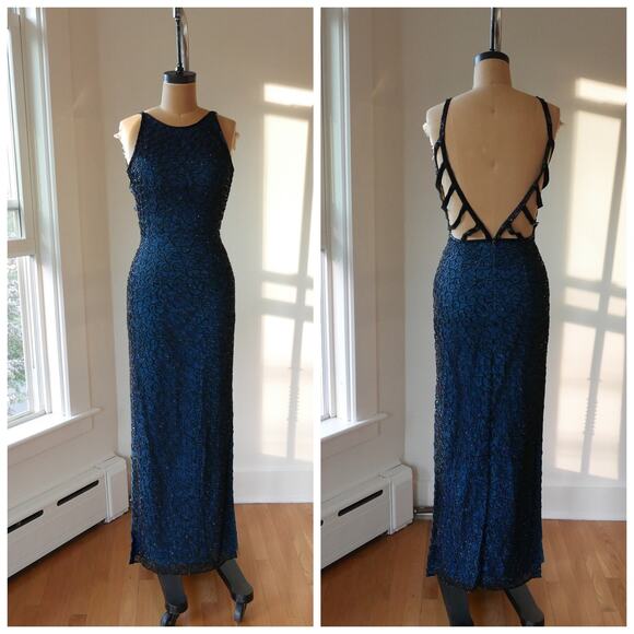 Hand-Beaded Silk Gown Y2K Vintage Prom Dress Evening Gown Mermaid-Core – Rare - Picture 2 of 10